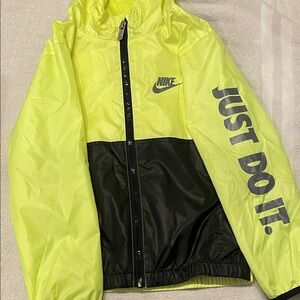 Nike Neon Yellow and Black 'Just Do It' Zip Windbreaker